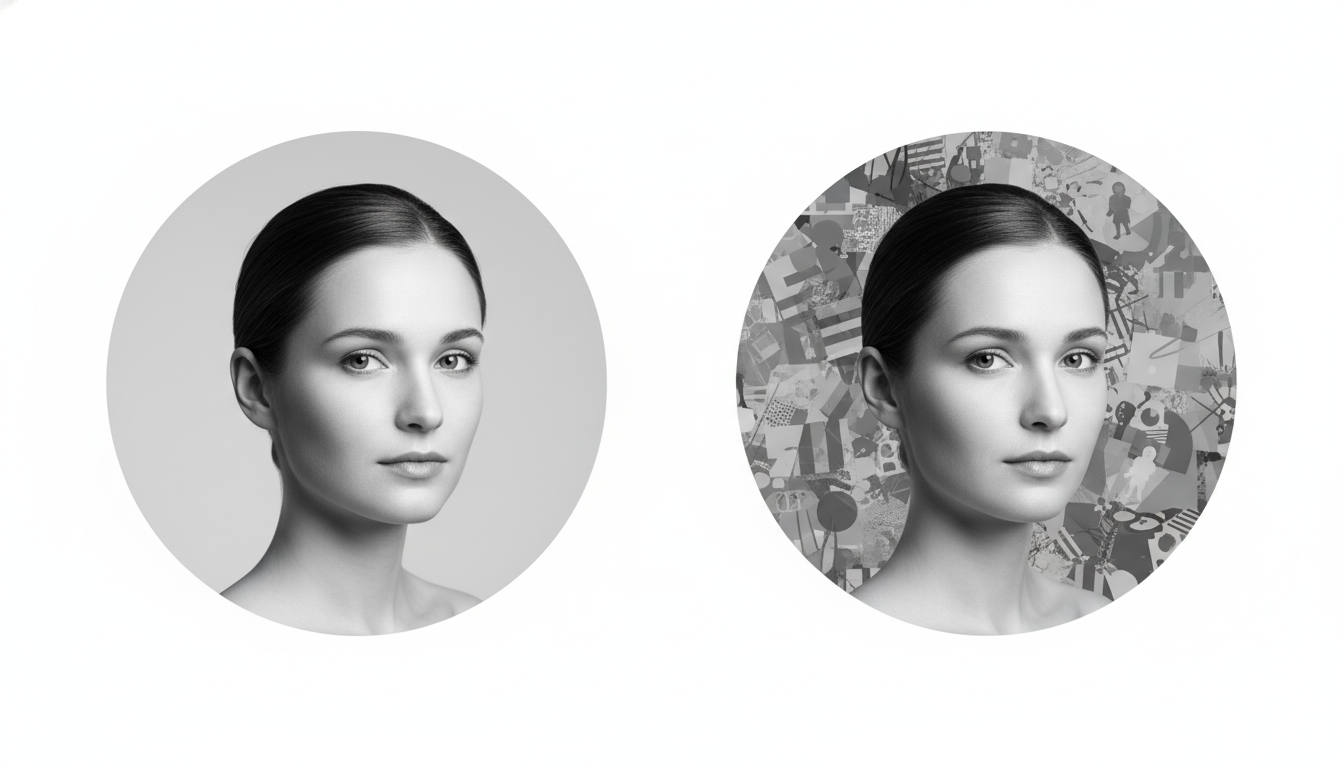 Portrait photo with a clean background compared to a portrait with a busy, distracting background.