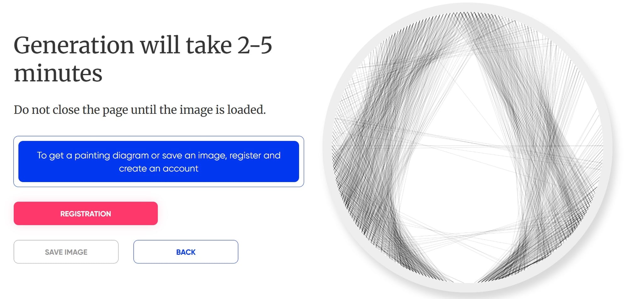 String art generation screen with circular thread preview
