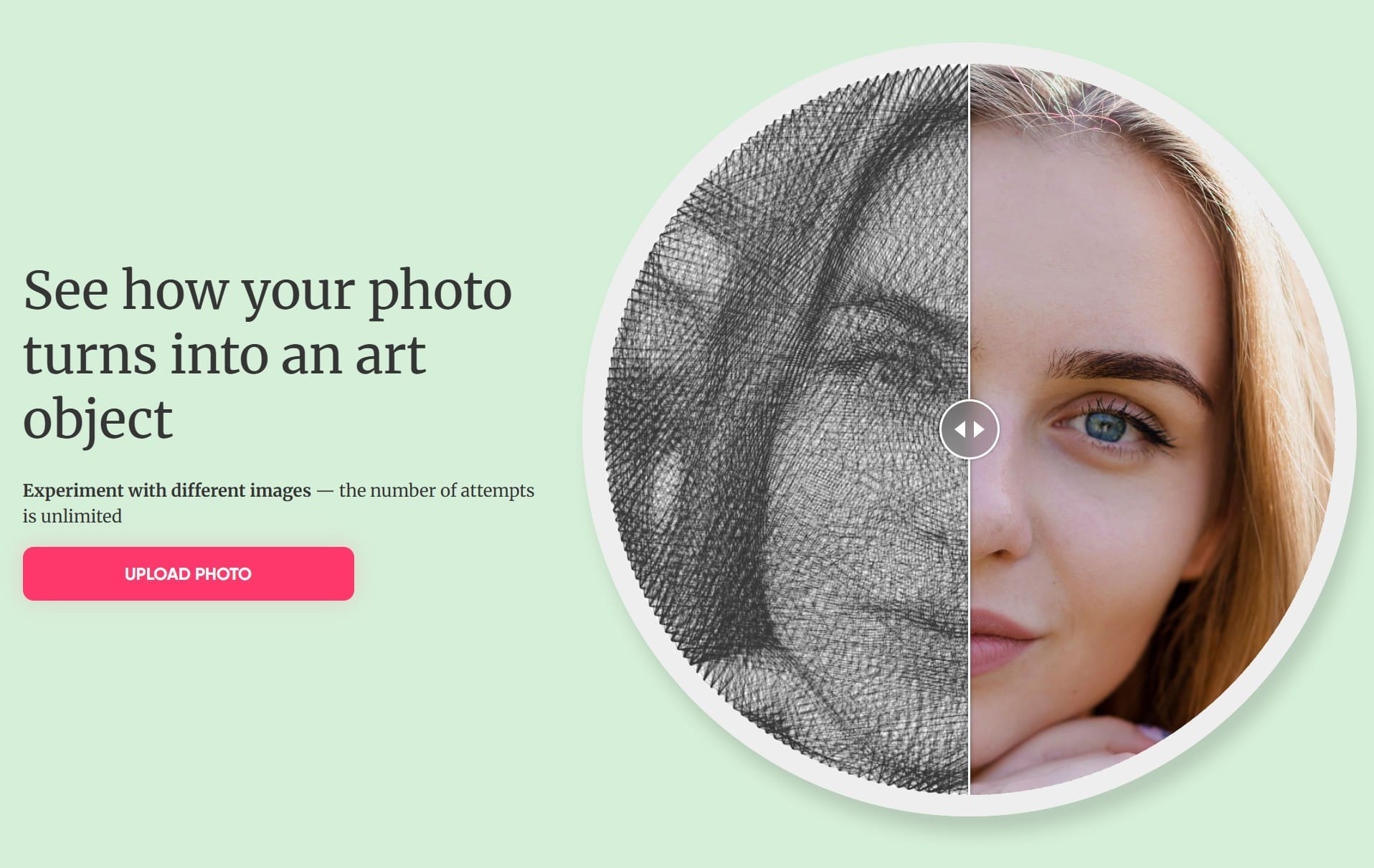 Split view of portrait photo and string art preview