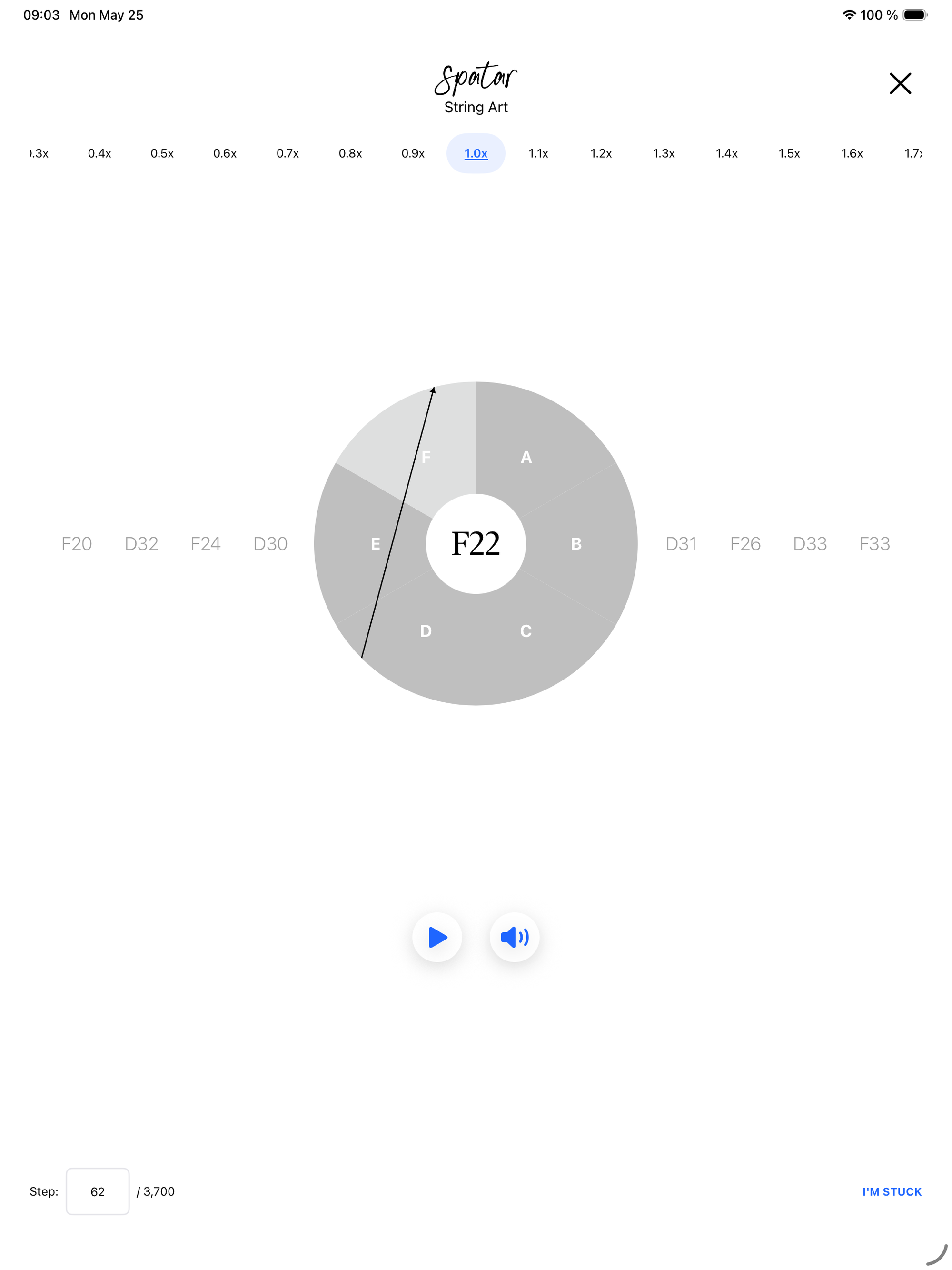 Step-by-step string art instructions in the Spatar iPad app
