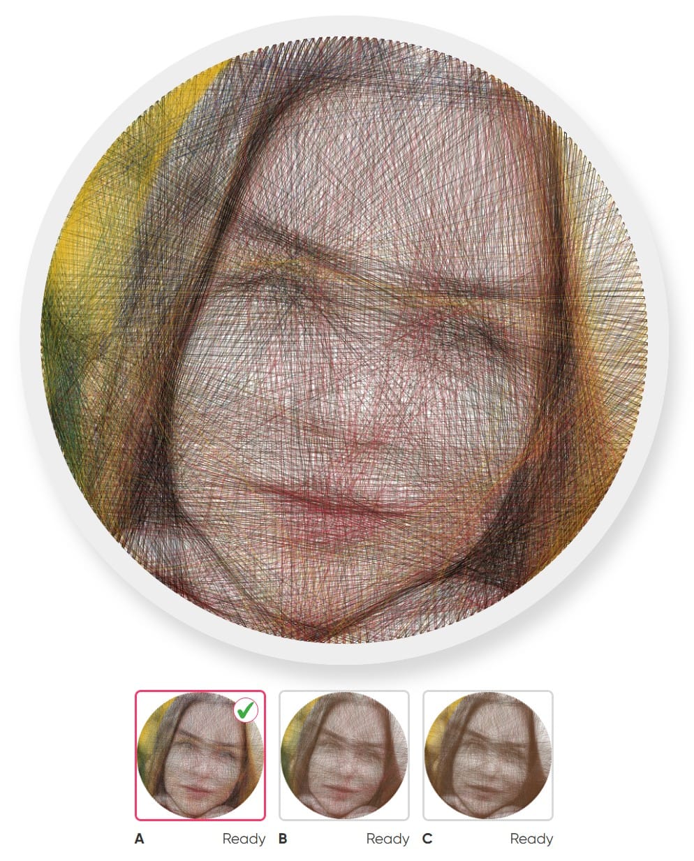 Color String Art portrait generated from a photo