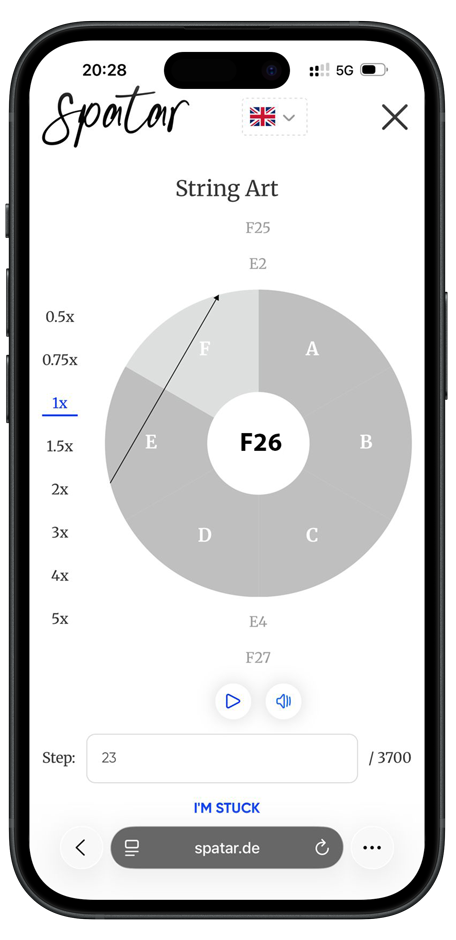 Mobiele stap-voor-stapinstructies voor string art.
