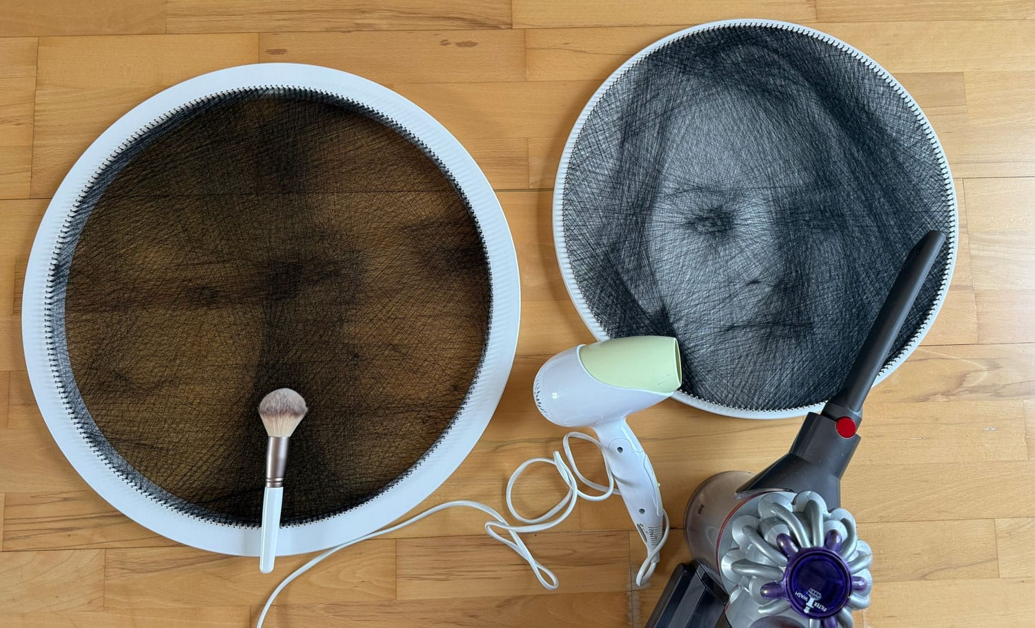 Modelos Ring y Circle de string art con herramientas de limpieza