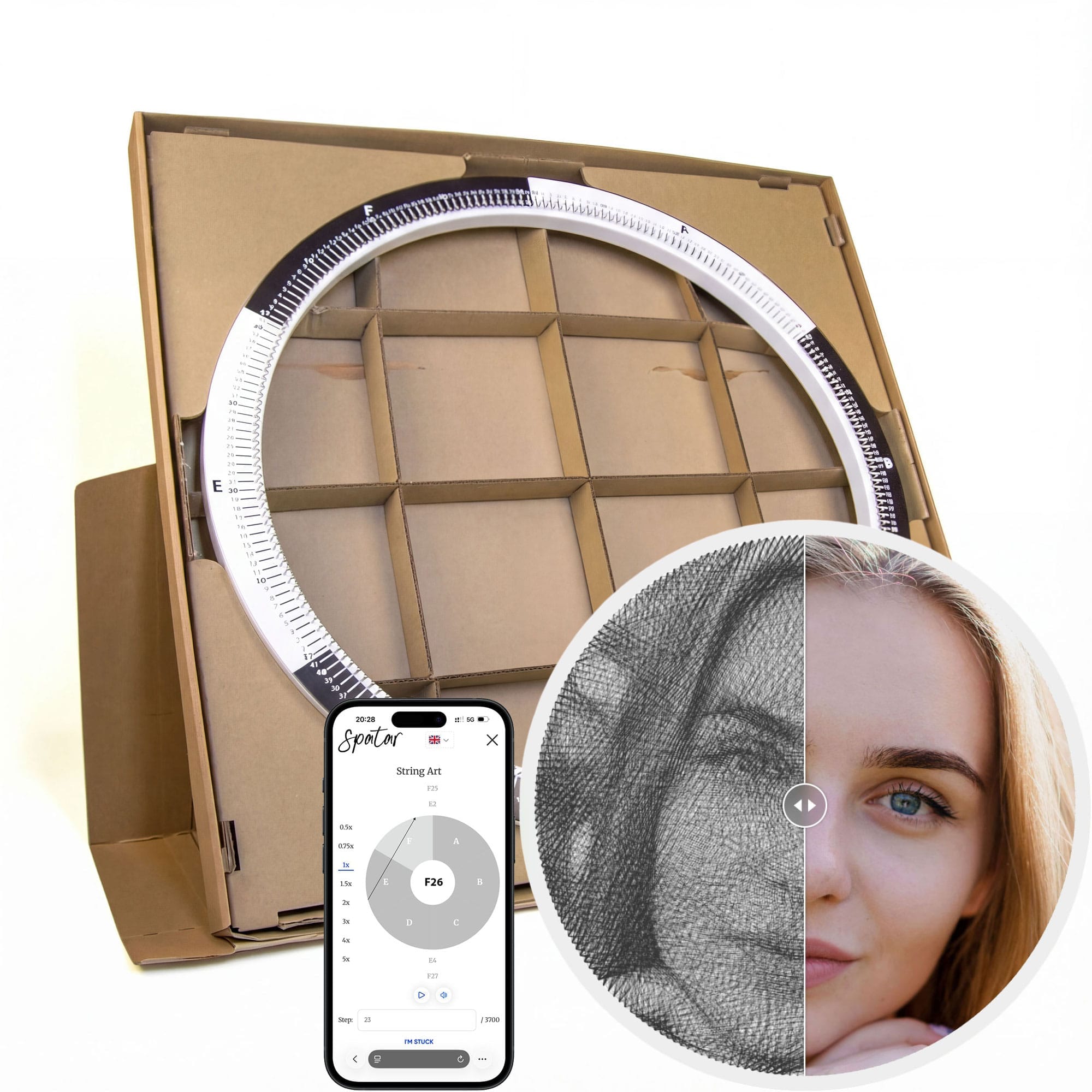 Kit fai da te per string art con materiali e guida digitale per arte fotografica personalizzata
